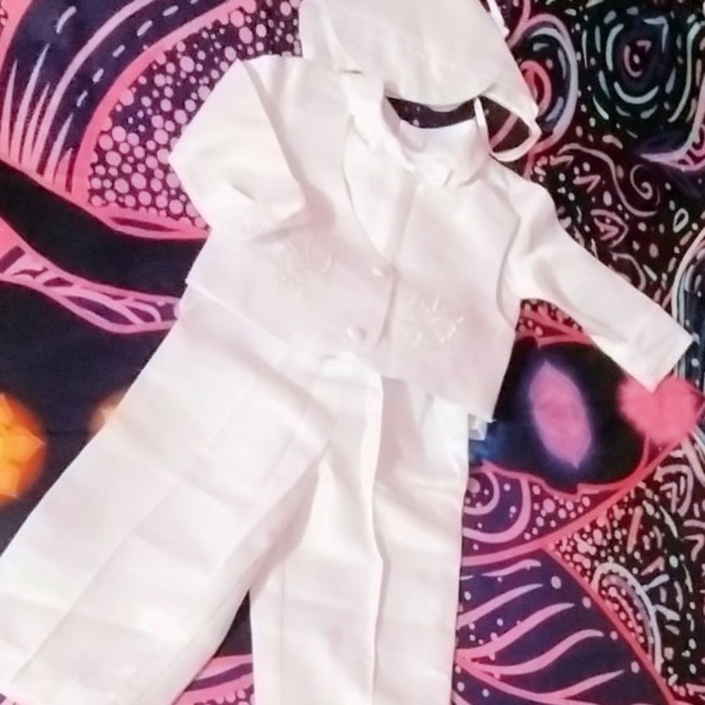 Christening Outfit with Bonnet 5 Pieces Set Formal White Suit (12-18 Month) Boy - Picture 8 of 11